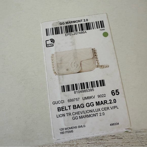 New Gucci Marmont GG belt shoulder leather mini bag with chain size 65 white - Picture 14 of 15